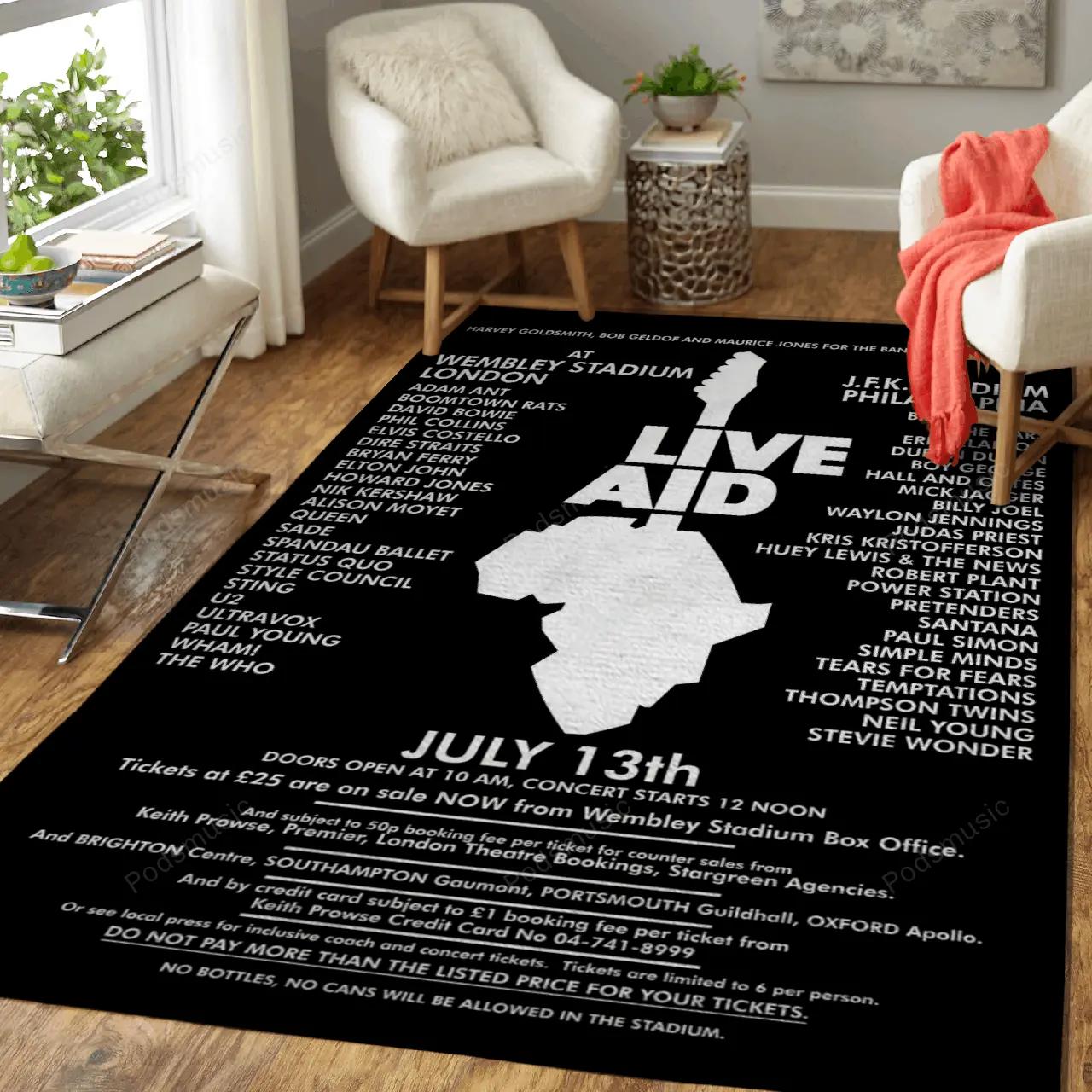 Live aid artwork black music art for fans area rug living room carpet rug regtangle carpet floor decor home decor Rectangle Rug