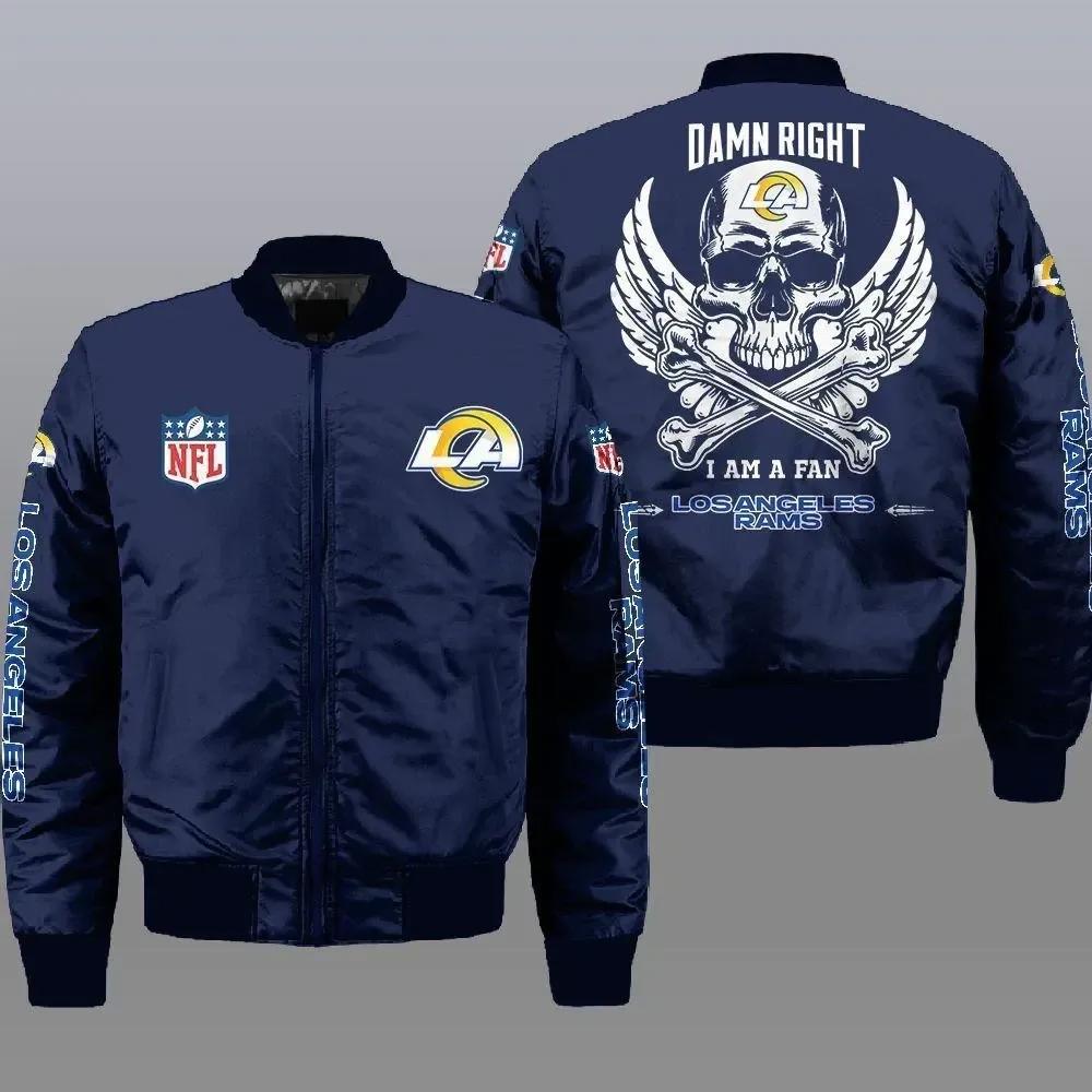 Los angeles rams wings skull pattern bomber jacket – navy blue Bomber Jacket