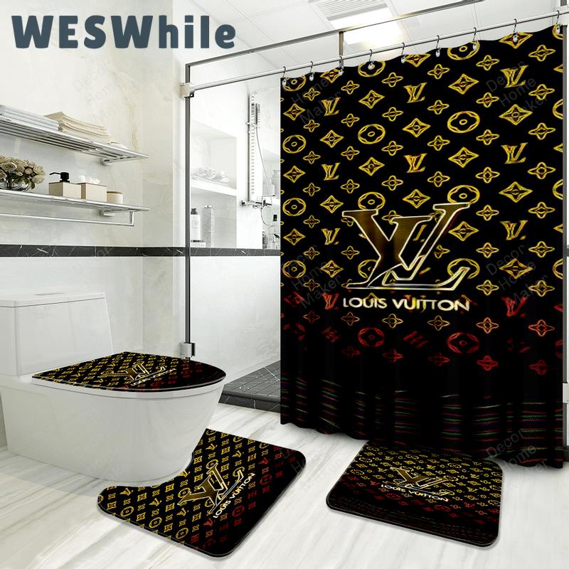 Louis vuitton bathroom set luxury shower curtain waterproof luxury brand hot 2023 48 Bathroom Accessory Sets