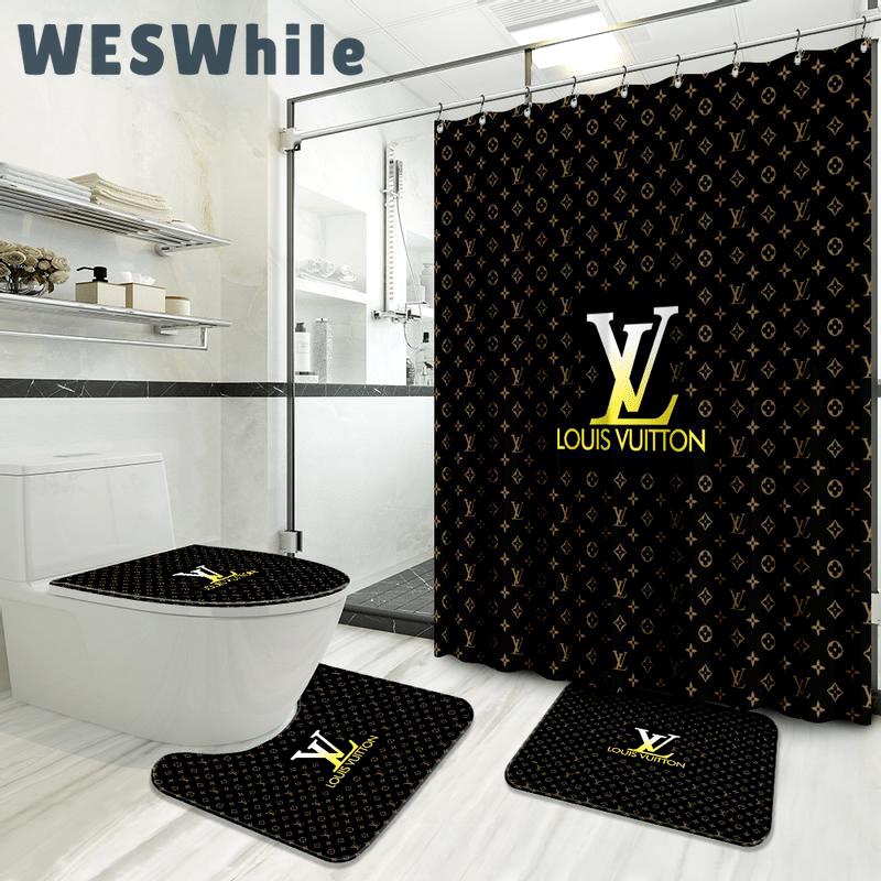 Louis vuitton black golden logo bathroom set home decor Bathroom Set