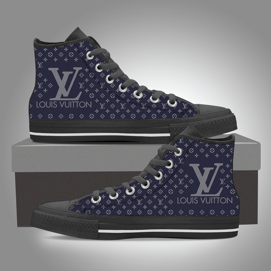 Louis vuitton black navy high top canvas shoes sneakers hot best lv for men women hot 2023 High Top Canvas Shoes