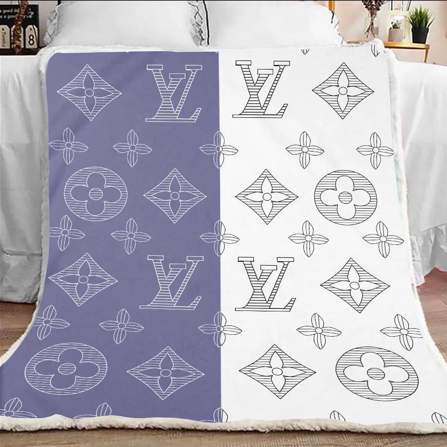 Louis vuitton blue white luxury brand premium blanket fleece home decor 72 Blanket Fleece