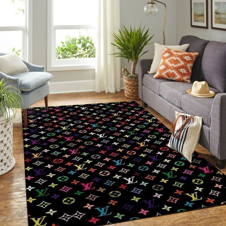 Louis vuitton colorful logo type 677. Upgrade Your Living Room with Luxury Home Decor: Area Carpets, Floor Decor, Door Mats, and Hot Gift Items with style a High-End Fashion Brand Rectangle Rug