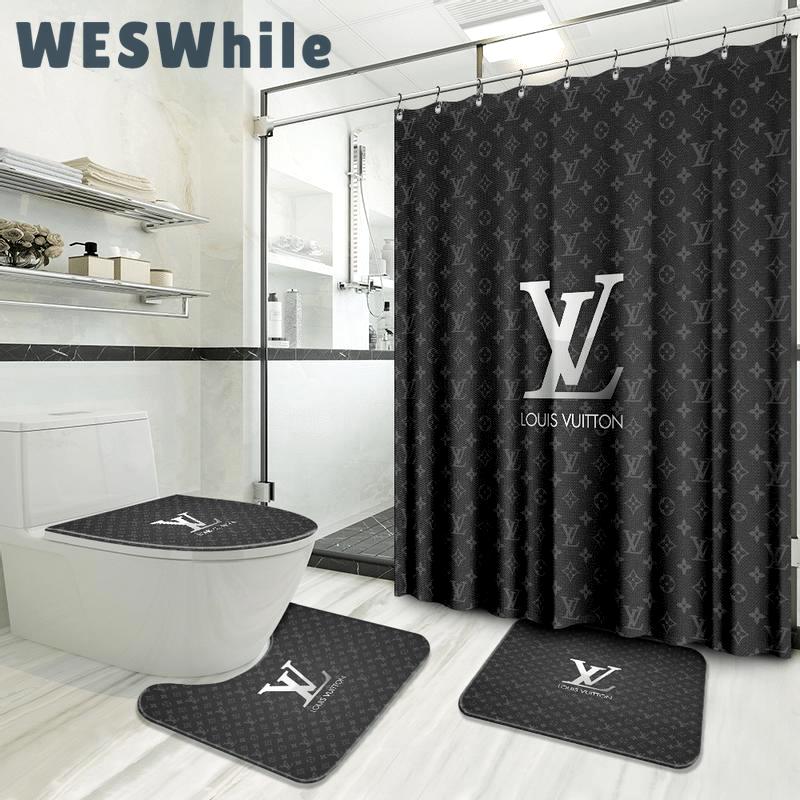 Louis vuitton gray home decor luxury fashion brand bathroom sets bath mat hypebeast Bathroom Set