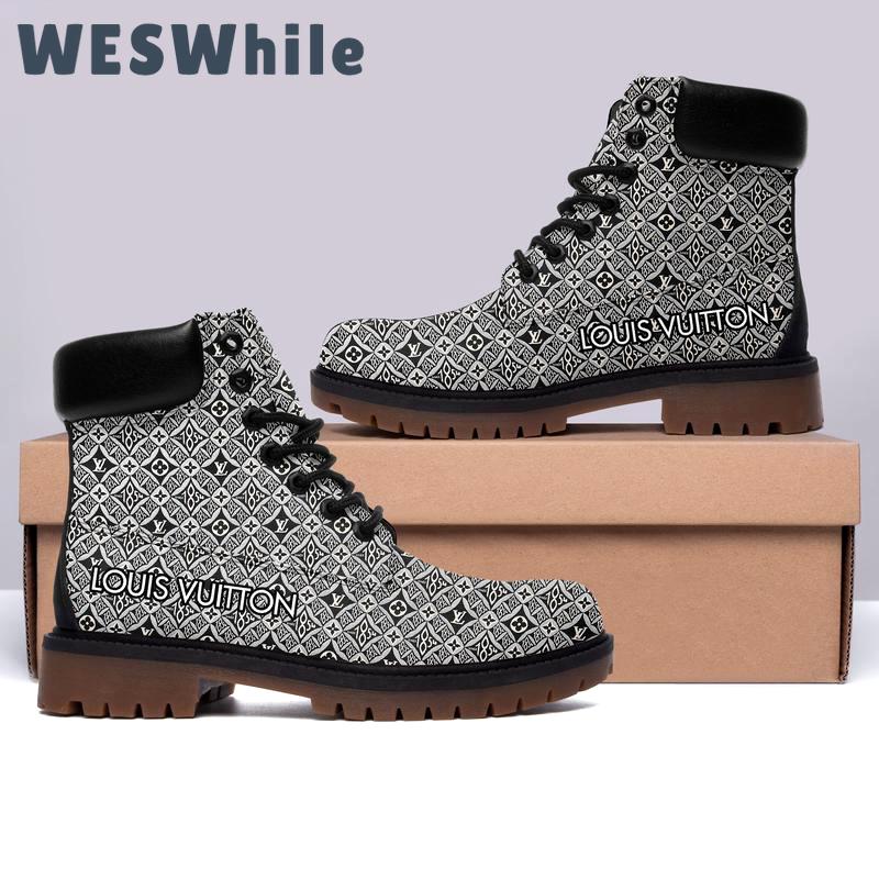 Louis vuitton grey timberland boots form timboots shoes hot 2023 lv gifts for men women Timboots Shoes