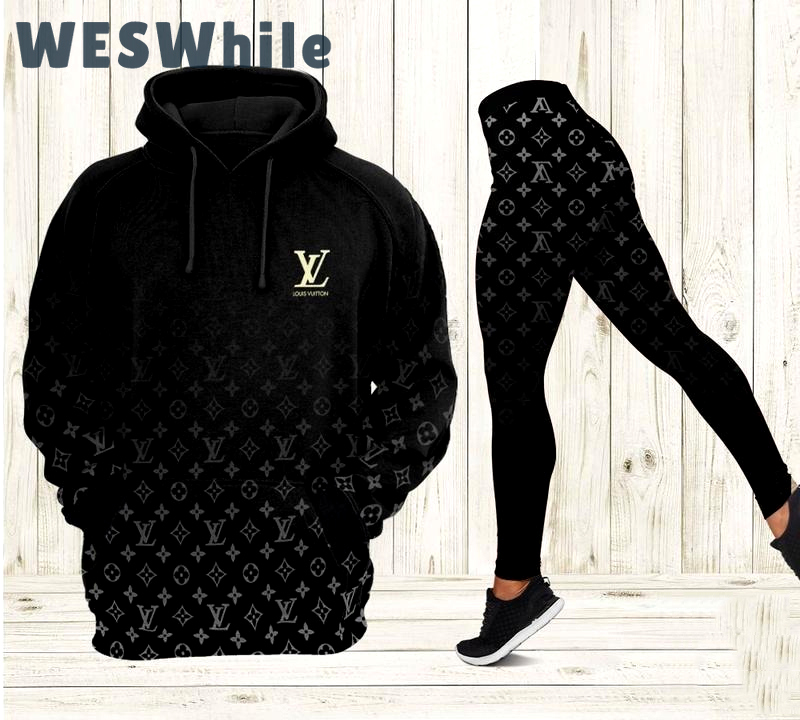 Louis vuitton luxury brand black gradient 3d hoodie leggings set lv gift 167 hcst 34 Hoodie Leggings Set