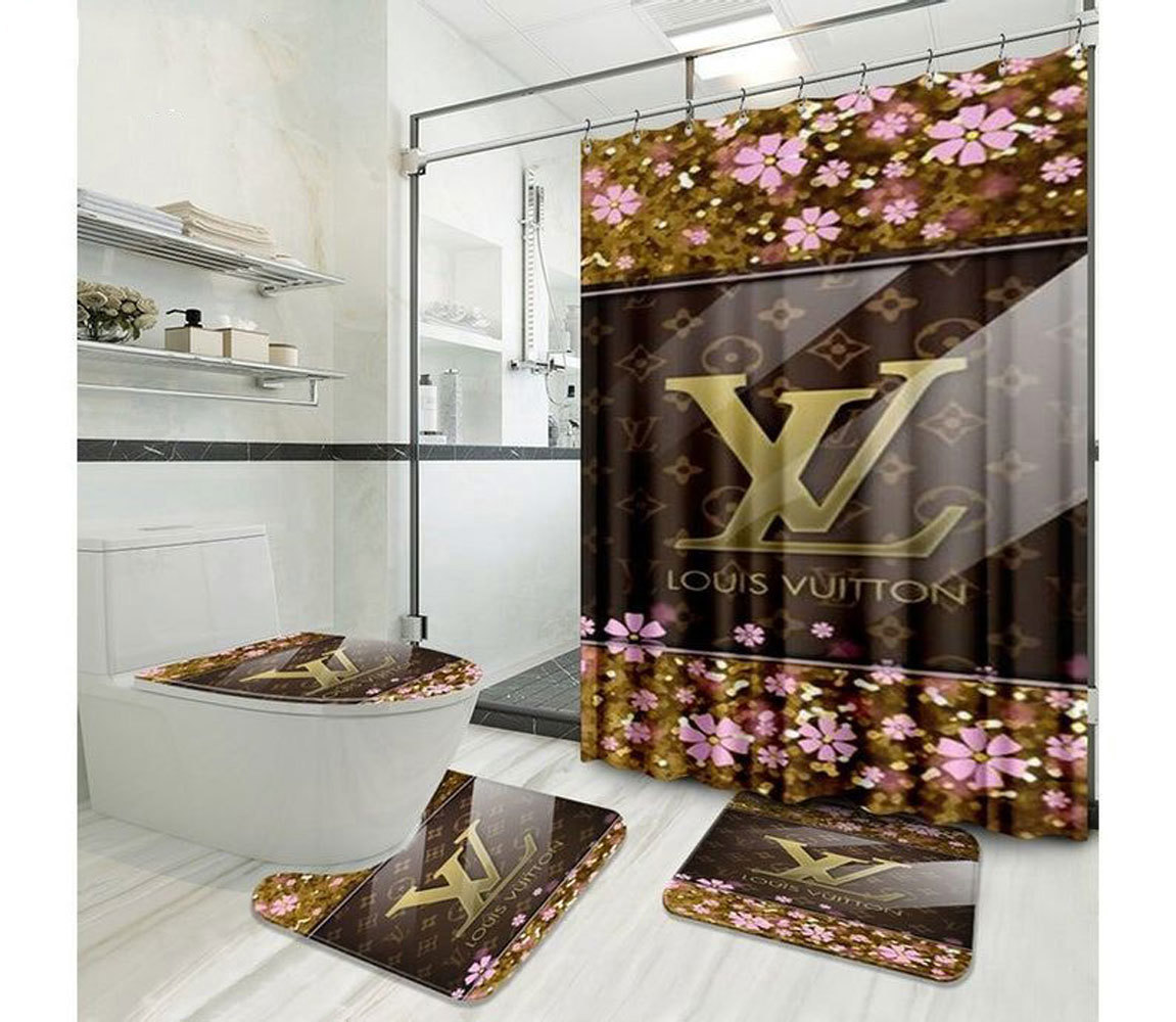 Louis vuitton lv brown flower hypebeast luxury fashion brand home decor bathroom sets bath mat Bathroom Set