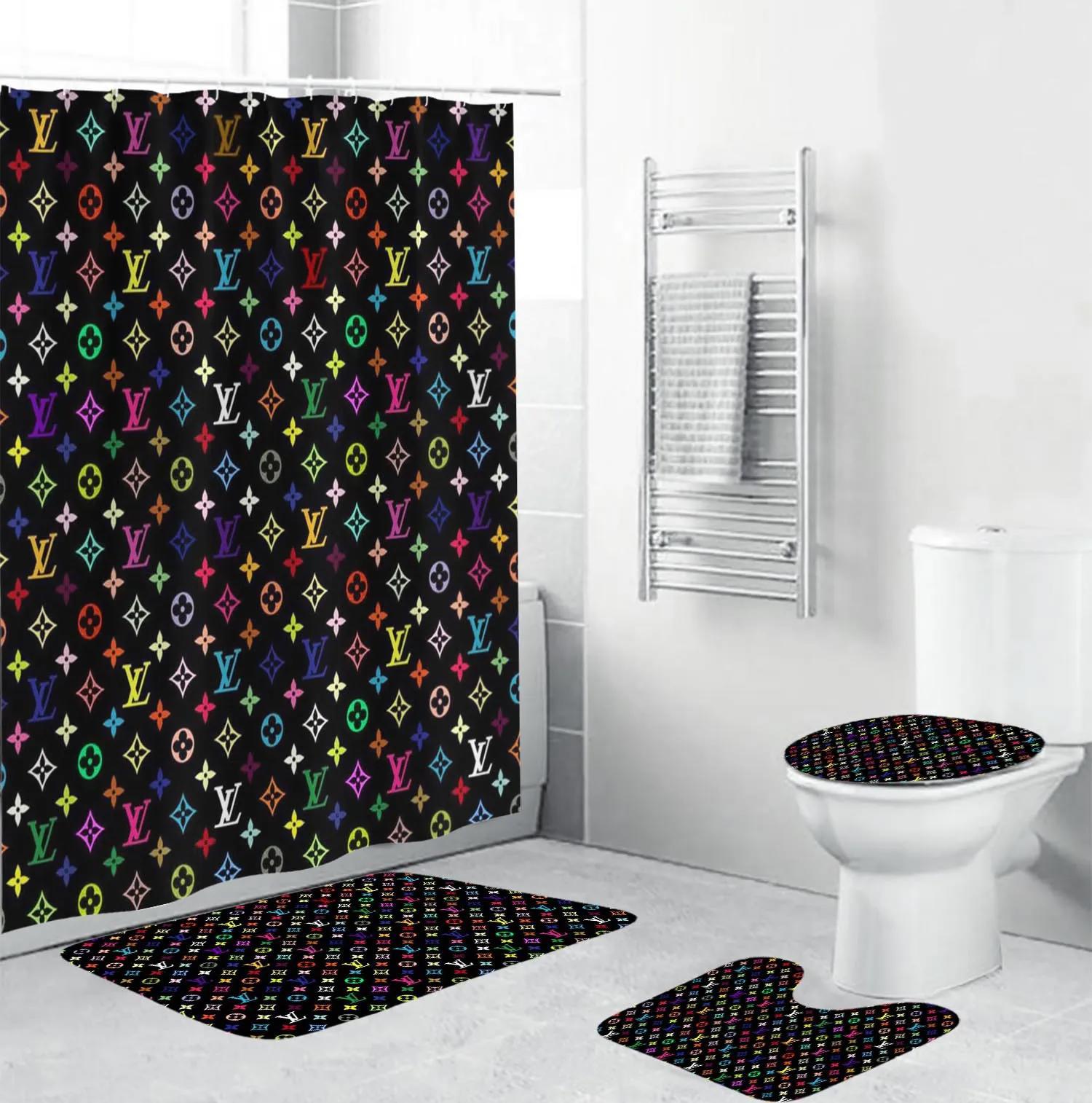 Louis vuitton lv louis vuitton colorful monogram bathroom set luxury fashion brand bath mat home decor hypebeast Bathroom Set
