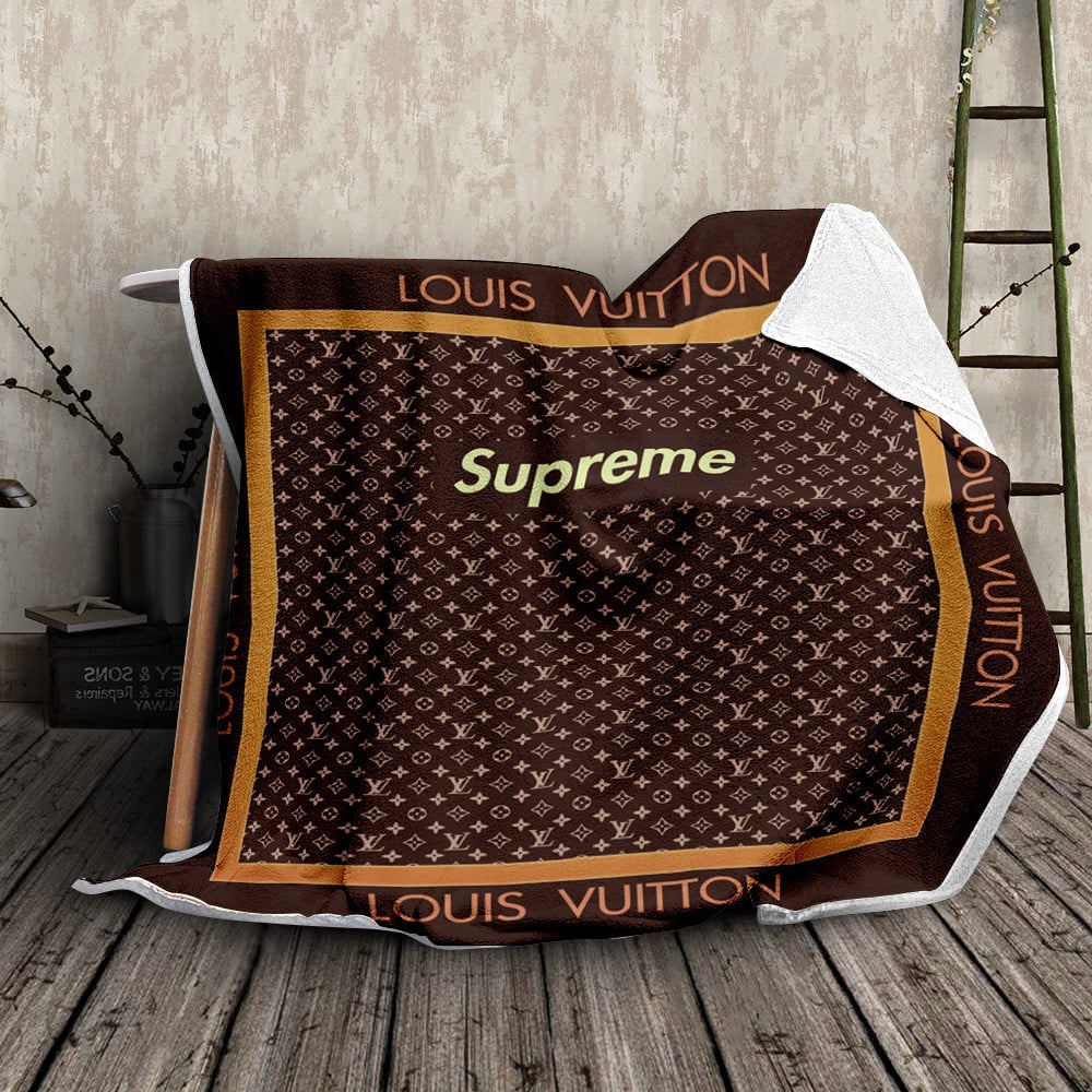 Louis vuitton supreme brown fashion luxury brand premium blanket fleece home decor 158 Blanket Fleece