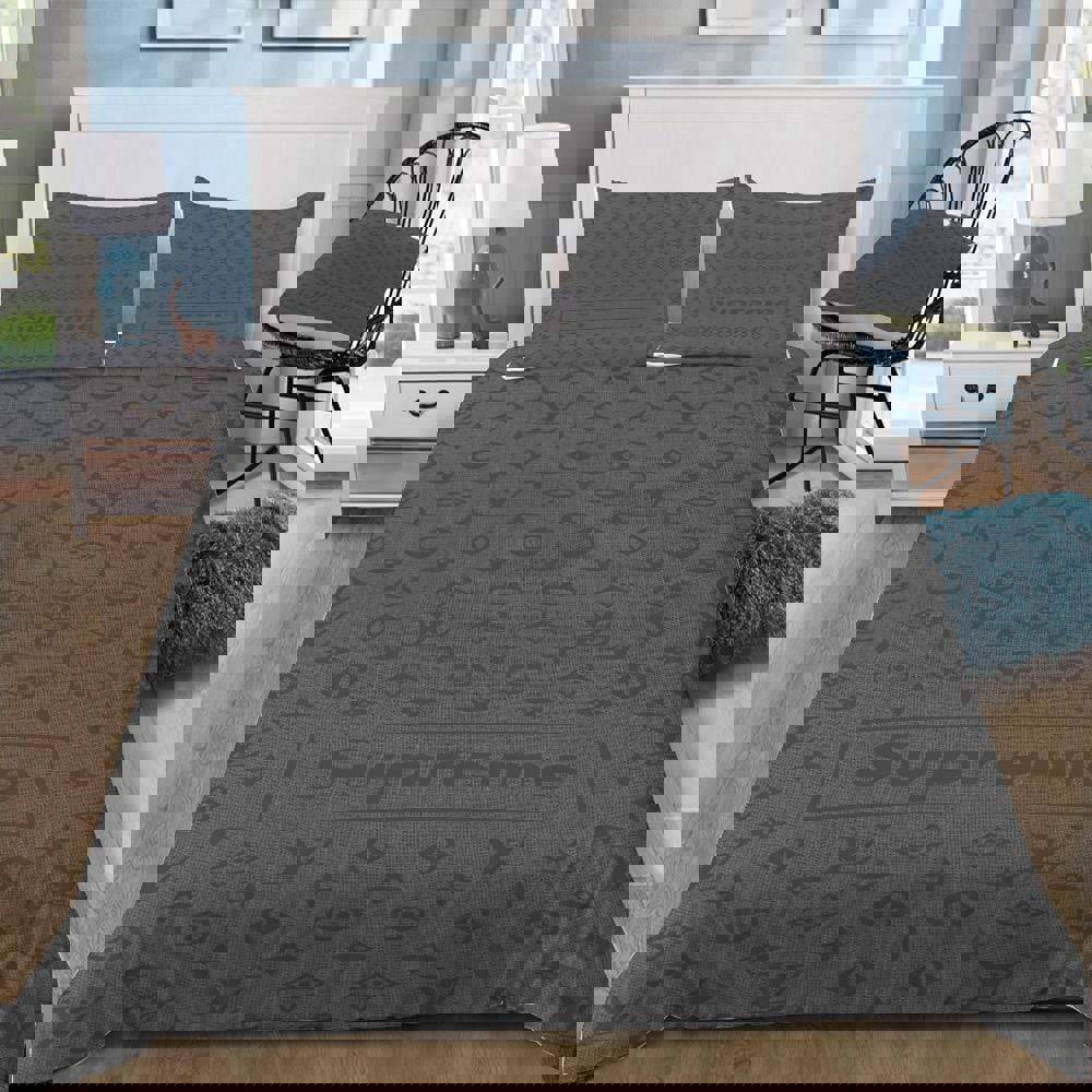 Louis vuitton supreme grey luxury brand logo premium bedding sets,bed sets, bedroom sets, comforter sets, duvet cover, bedspread Bedding Sets