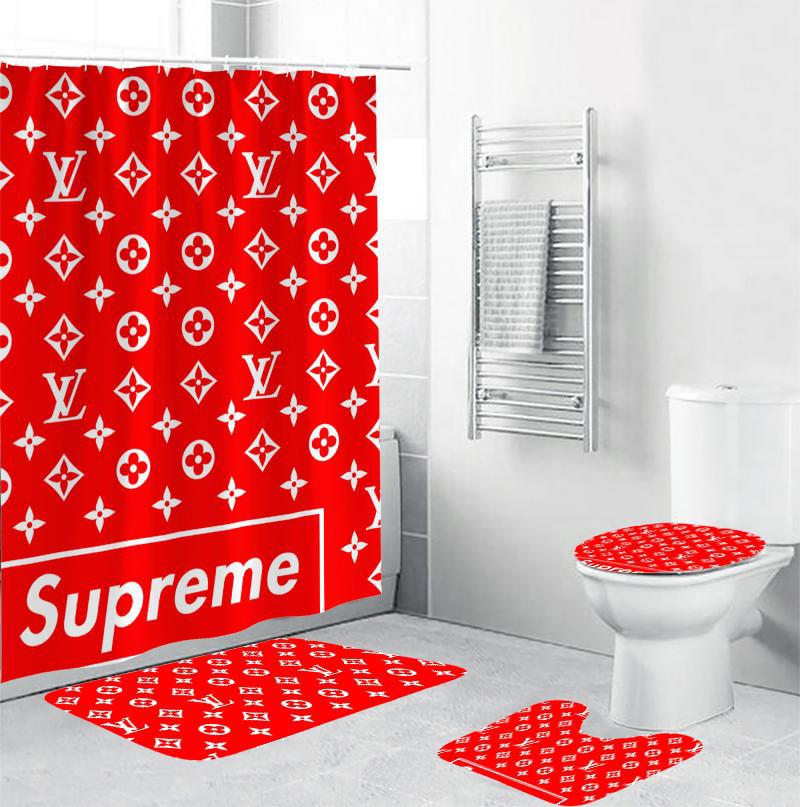 Louis vuitton supreme red bathroom set home decor luxury fashion brand hypebeast bath mat Bathroom Set