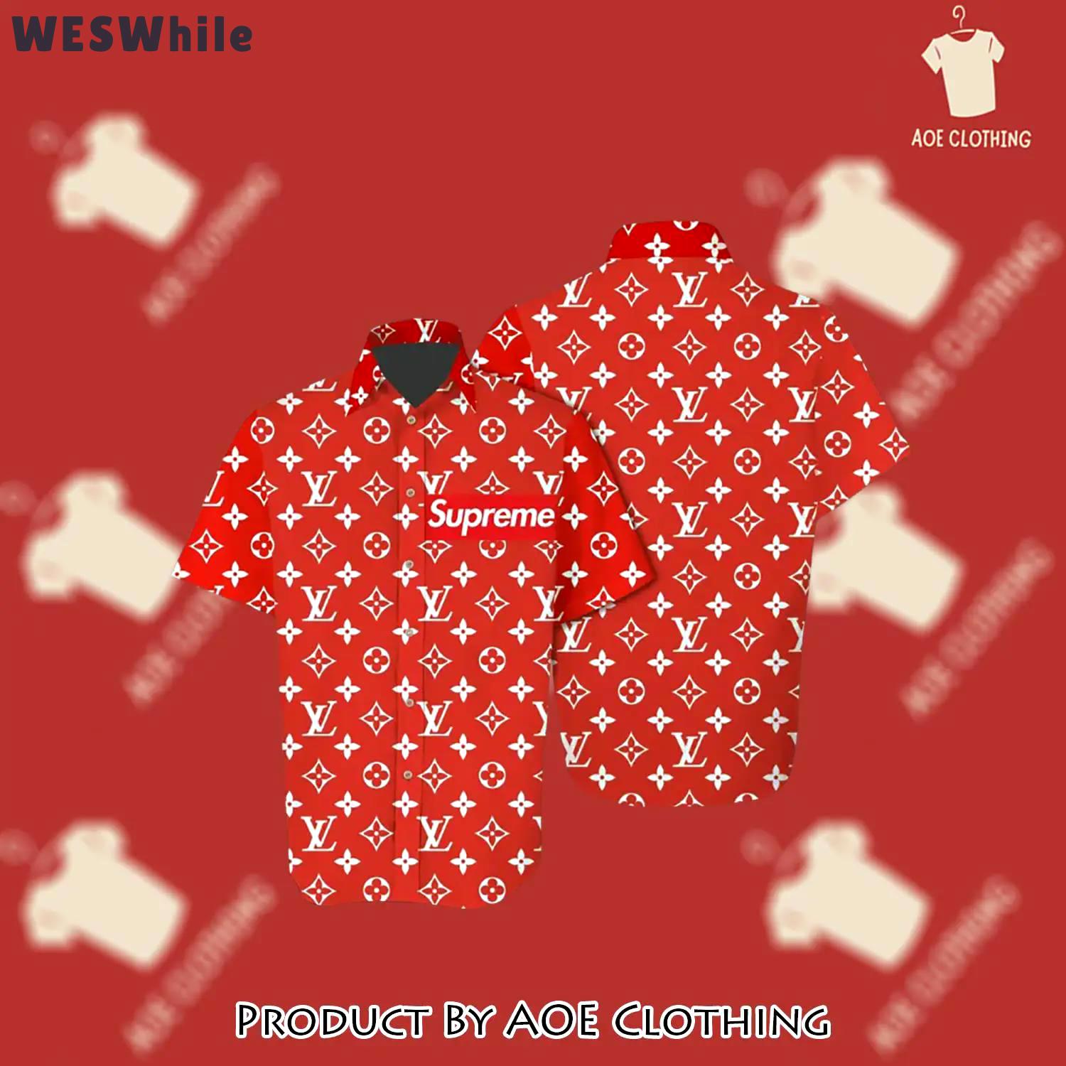 Louis vuitton supreme red luxury brand fashion hawaii-shirt Hawaii Shirt Shorts & Flip Flops