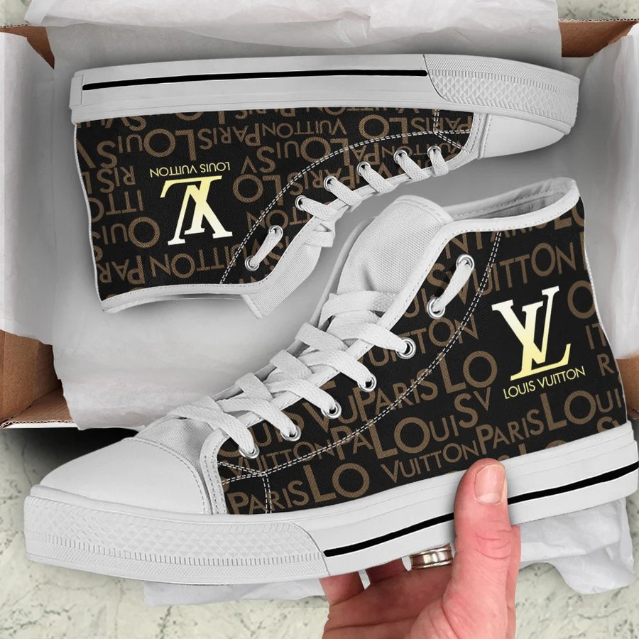 Louis vuitton white brown high top canvas shoes sneakers hot best lv for men women hot 2023 High Top Canvas Shoes