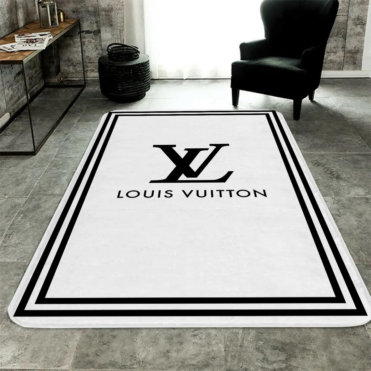 Louis vuitton white logo type 495. Upgrade Your Living Room with Luxury Home Decor: Area Carpets, Floor Decor, Door Mats, and Hot Gift Items with style a High-End Fashion Brand Rectangle Rug