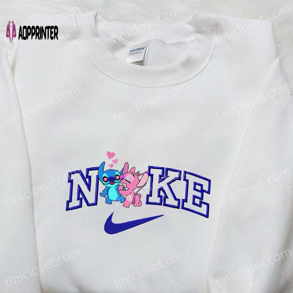 Love stitch angel x nike cartoon embroidered tshirt: best valentine s day gift ideas Embroidered Shirt