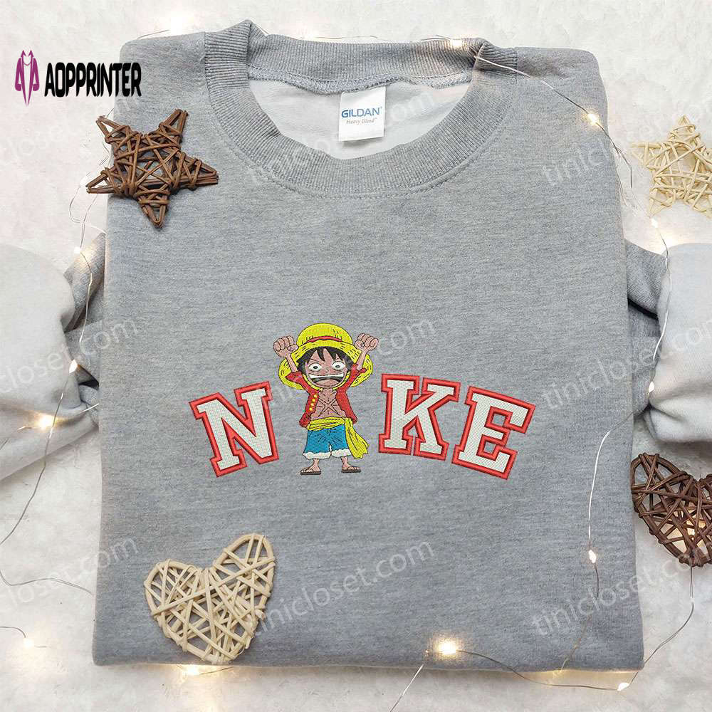Luffy one piece x nike embroidered shirt – anime collaboration with nike Embroidered Shirt