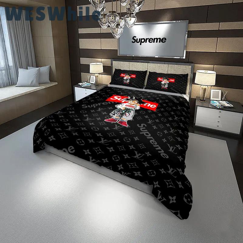 Lv supreme dragon ball luxury brand bedding sets bedspread duvet cover set, bedroom decor , thanksgiving decorations for home best luxury bed sets gift thankgivings and christmas Bedding Sets