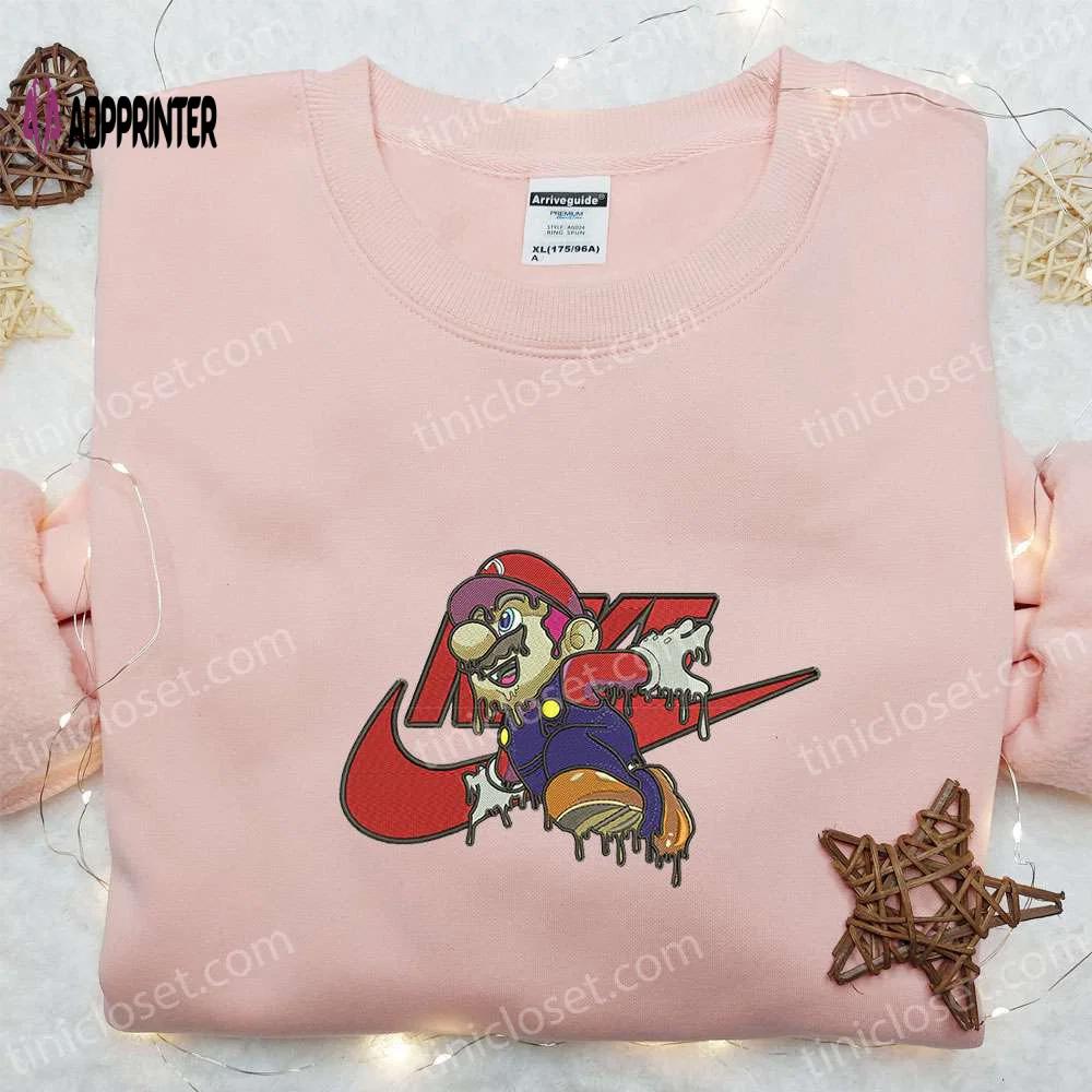 Melting mario x nike swoosh cartoon embroidered shirt – super mario & nike inspired design Embroidered Shirt