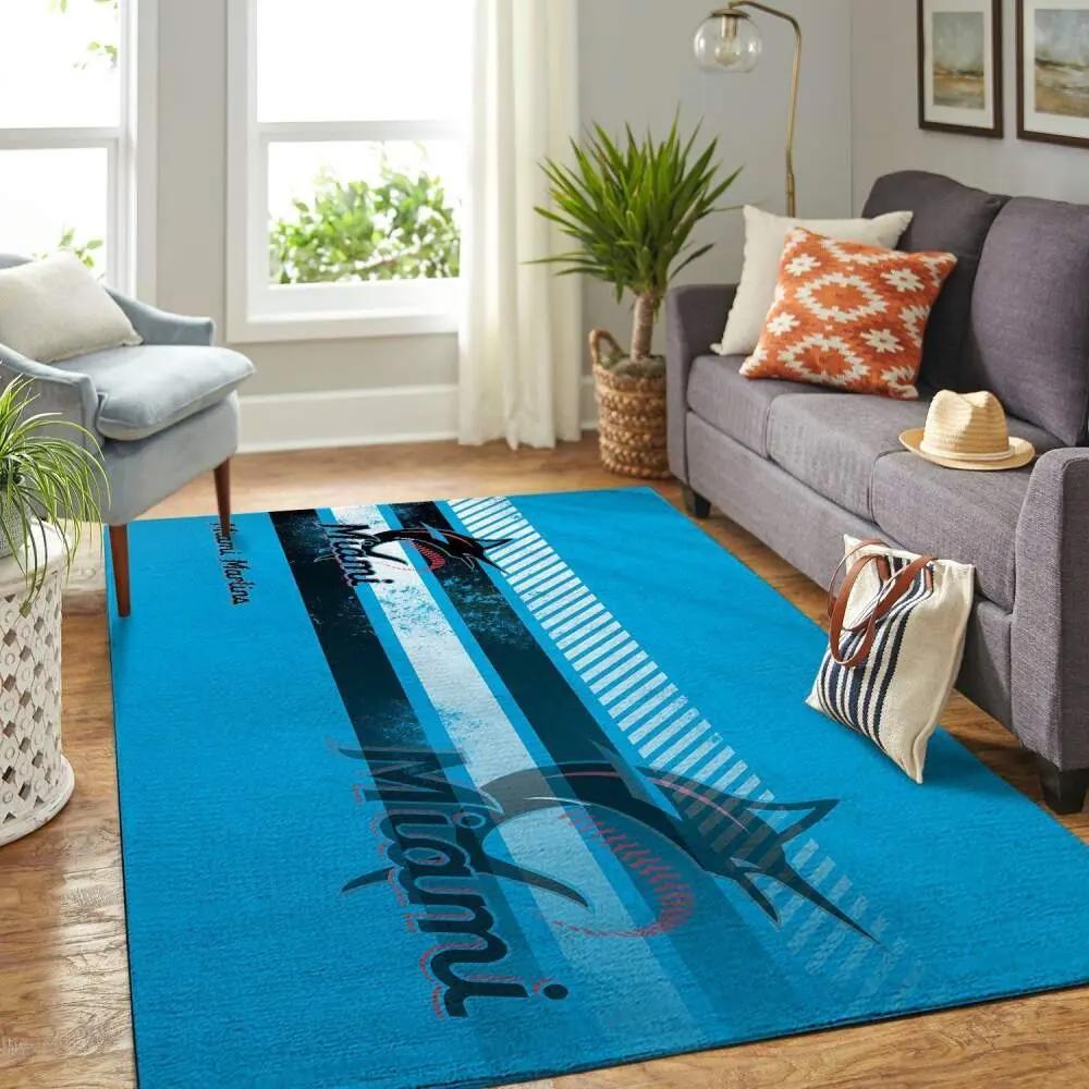 Miami marlins area rug mlb team logo carpet living room rugs for home Rectangle Rug