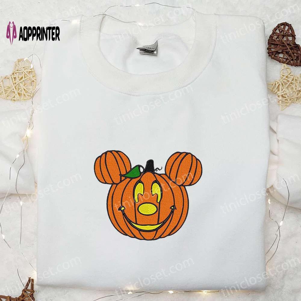 Mickey x halloween pumpkin embroidered shirt: best disney halloween gift for family Embroidered Shirt
