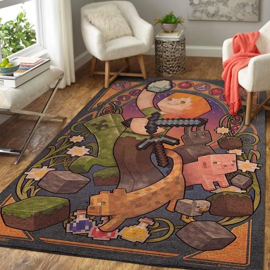 Minecraft area rug living room rug home decor video game gfd m25108 Rectangle Rug