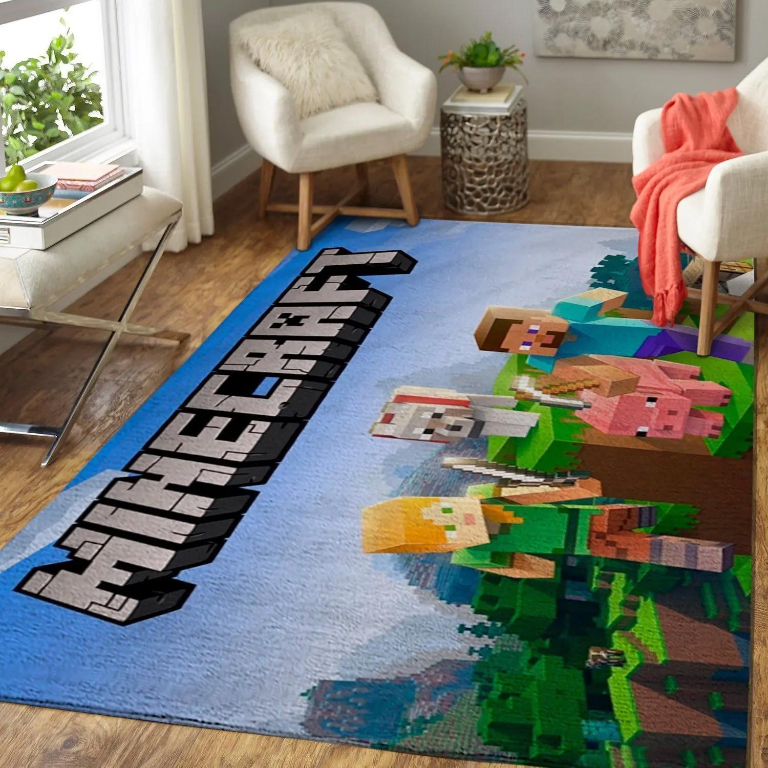 Minecraft area rug video game carpet gamer living room rugs rug regtangle carpet floor decor home decor v224 Rectangle Rug