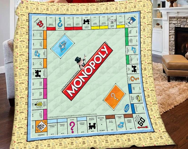Monopoly board game blanket, monopoly fleece blanket, monopoly couch sofa blanket, board game monopoly blanket,christmas xmas gifts for kids Quilt Blanket