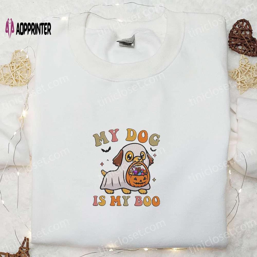 My dog is my boo kawaii ghost puppy shirt – best halloween gift for family! Embroidered Shirt