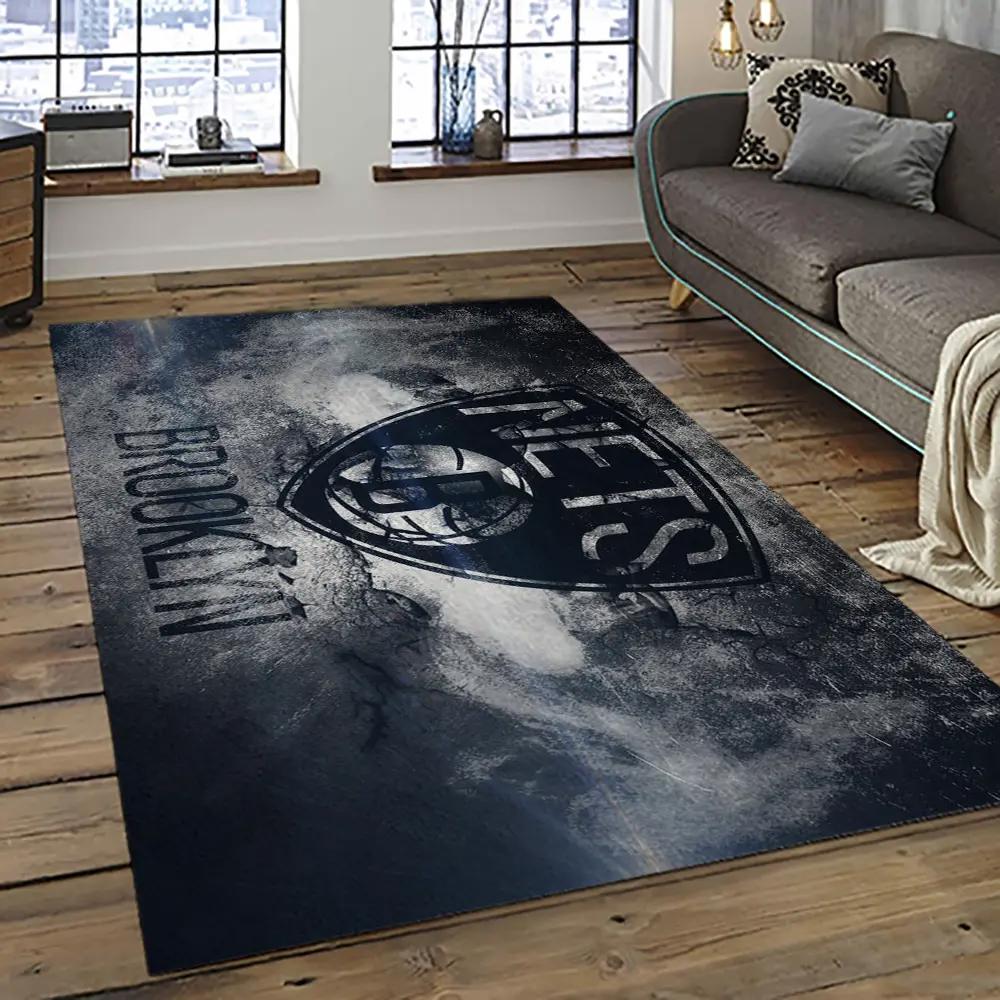 Nba brooklyn nets basketball team logo sport carpet rectangle area rug for living room brn12 Rectangle Rug