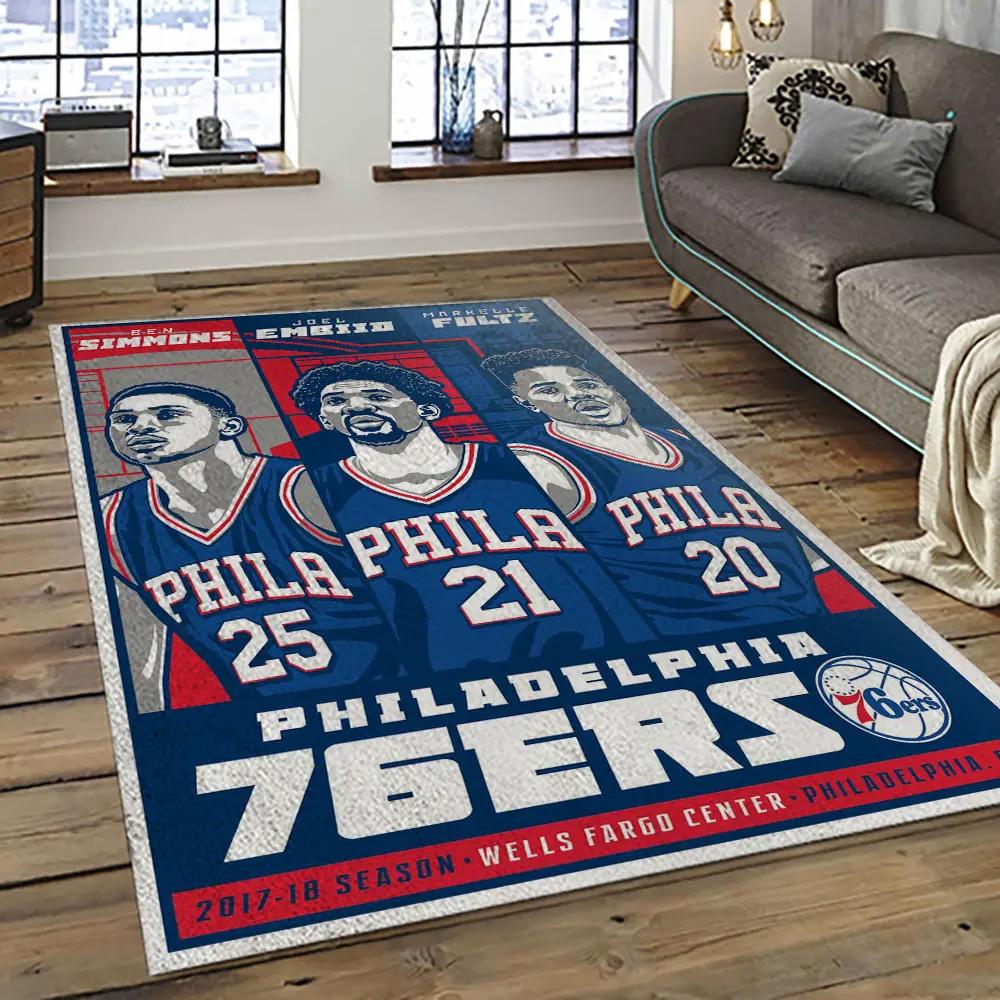 Nba philadelphia 76ers basketball team logo sport carpet area rug home decor best gift for friends p7645 Rectangle Rug