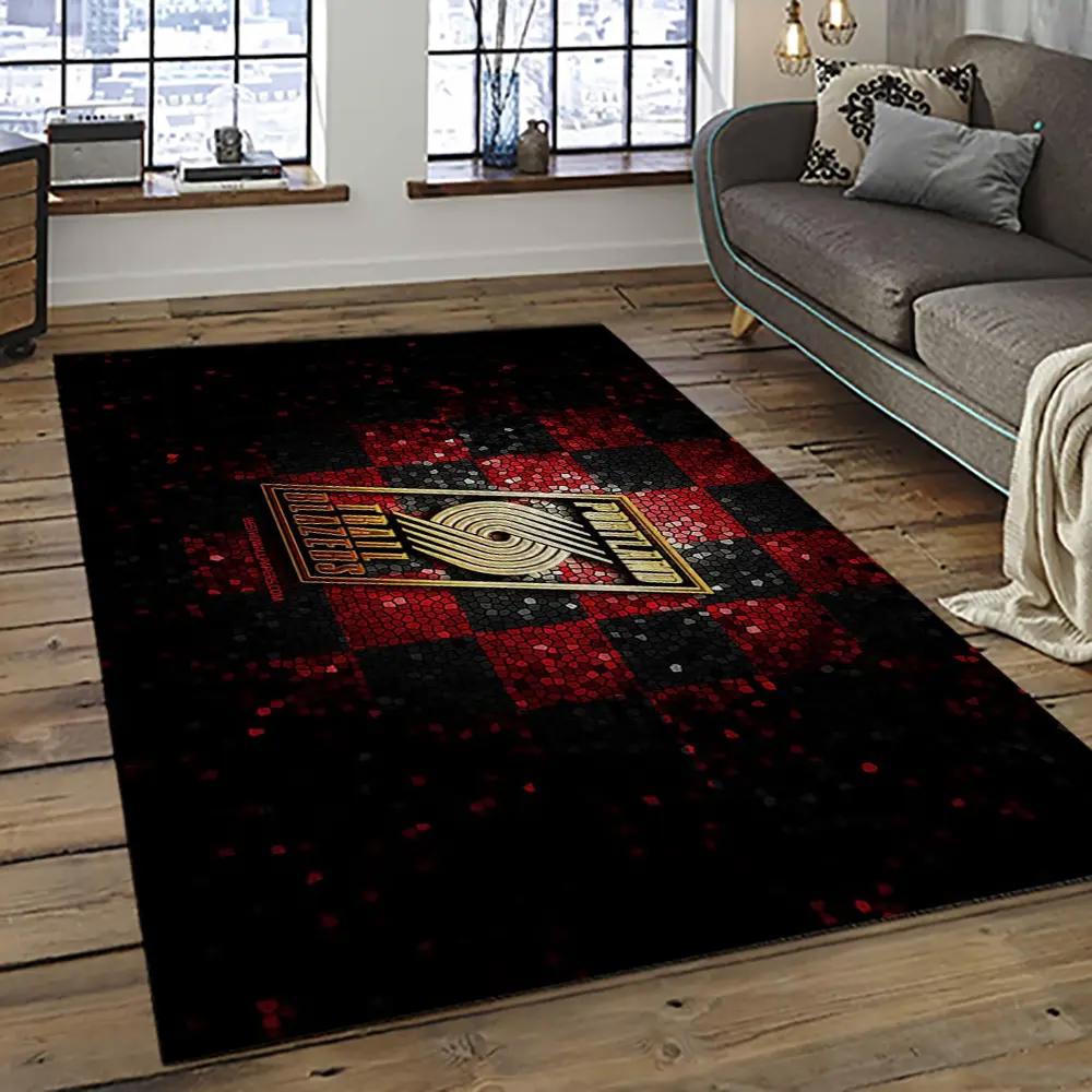 Nba portland trail blazers basketball team logo sport carpet rectangle area rug for living room ptb30 Rectangle Rug