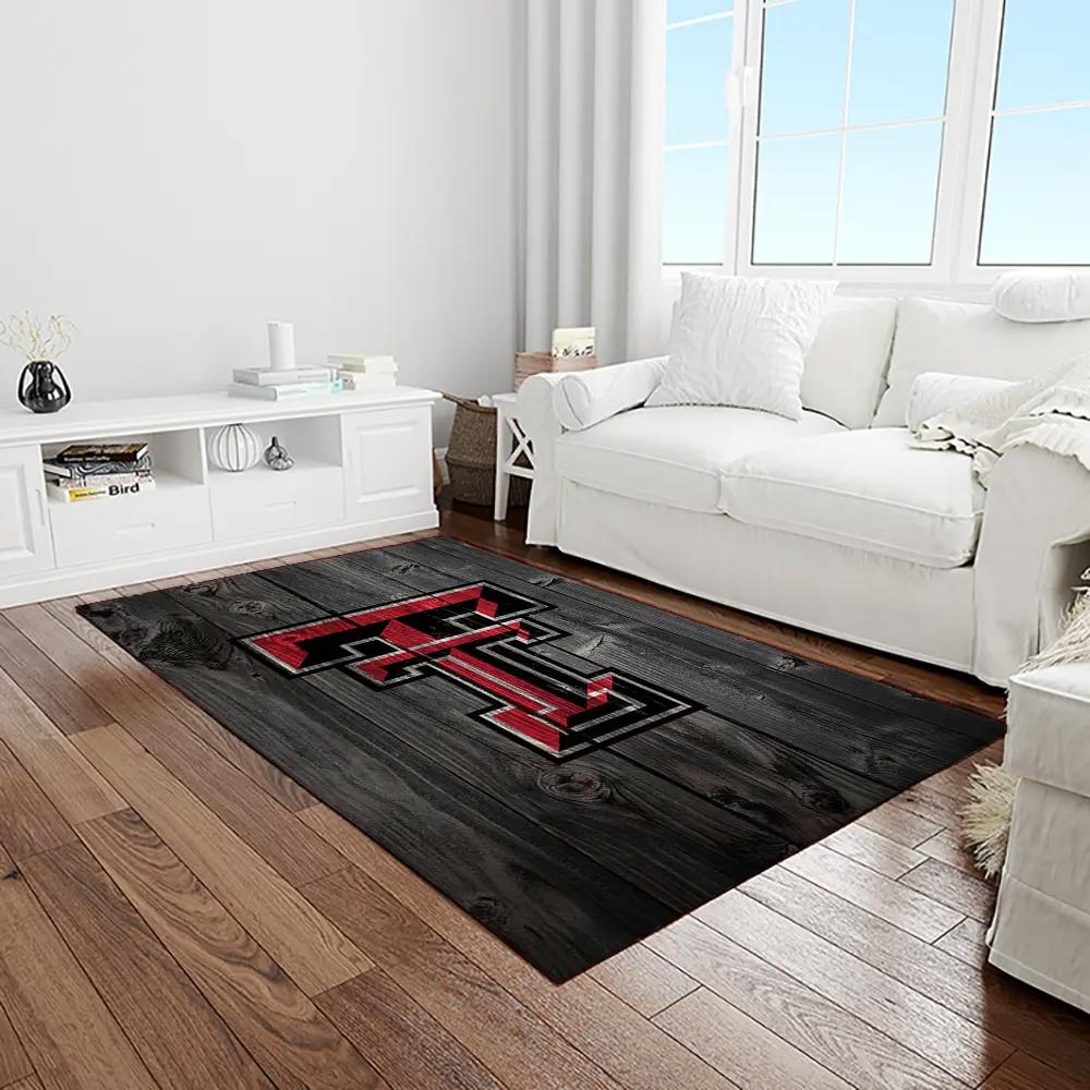 Ncaa texas tech red raiders sport basketball and foolball team logo rectangle area rug ttrr17 Rectangle Rug