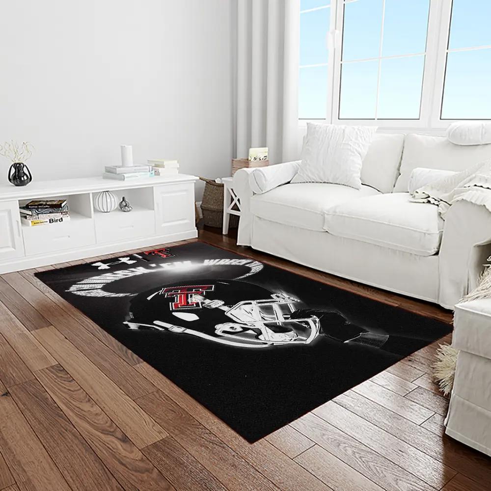 Ncaa texas tech red raiders sport basketball and foolball team logo rectangle area rug ttrr78 Rectangle Rug