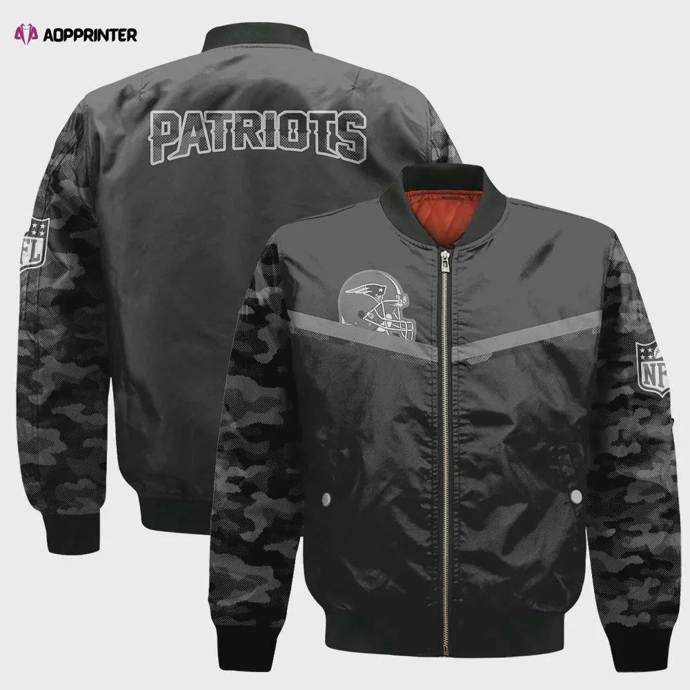 New england patriots black rflctv chevron nfl 2024 unisex bomber jacket v9 Bomber Jacket