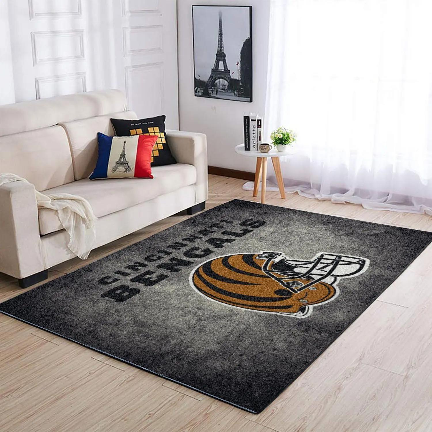 Nfl cincinnati bengals helmet area rug living room carpet home rug v8353 Rectangle Rug