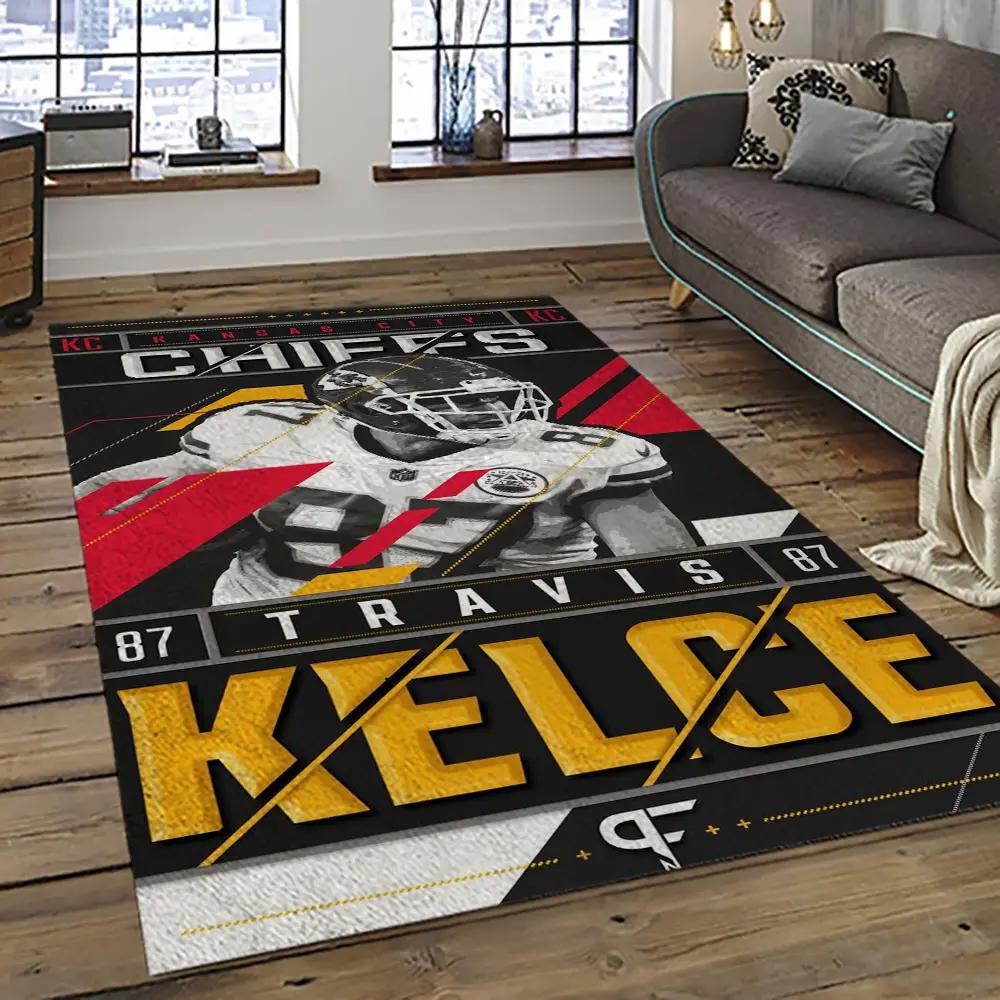 Nfl kansas city chiefs football team logo sport carpet rectangle area rug for living room kcc17 Rectangle Rug