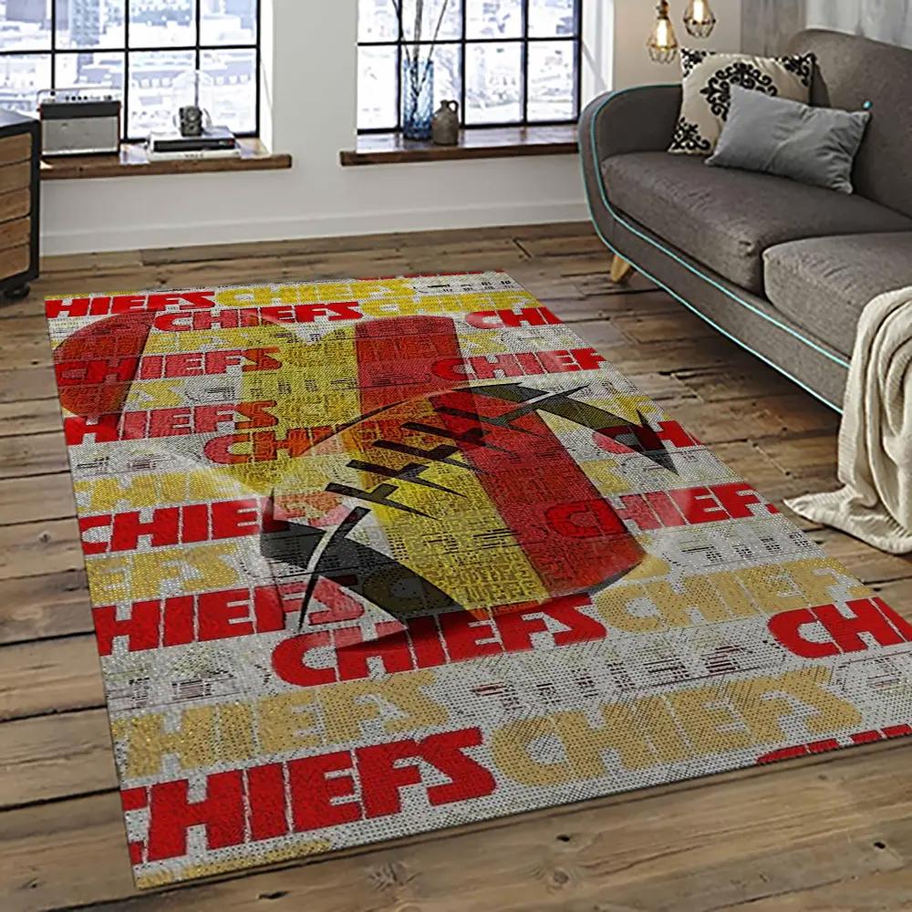 Nfl kansas city chiefs football team logo sport carpet rectangle area rug for living room kcc51 Rectangle Rug