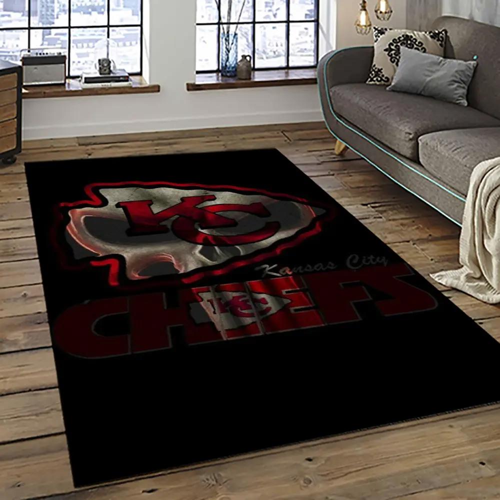 Nfl kansas city chiefs football team logo sport carpet rectangle area rug for living room kcc58 Rectangle Rug