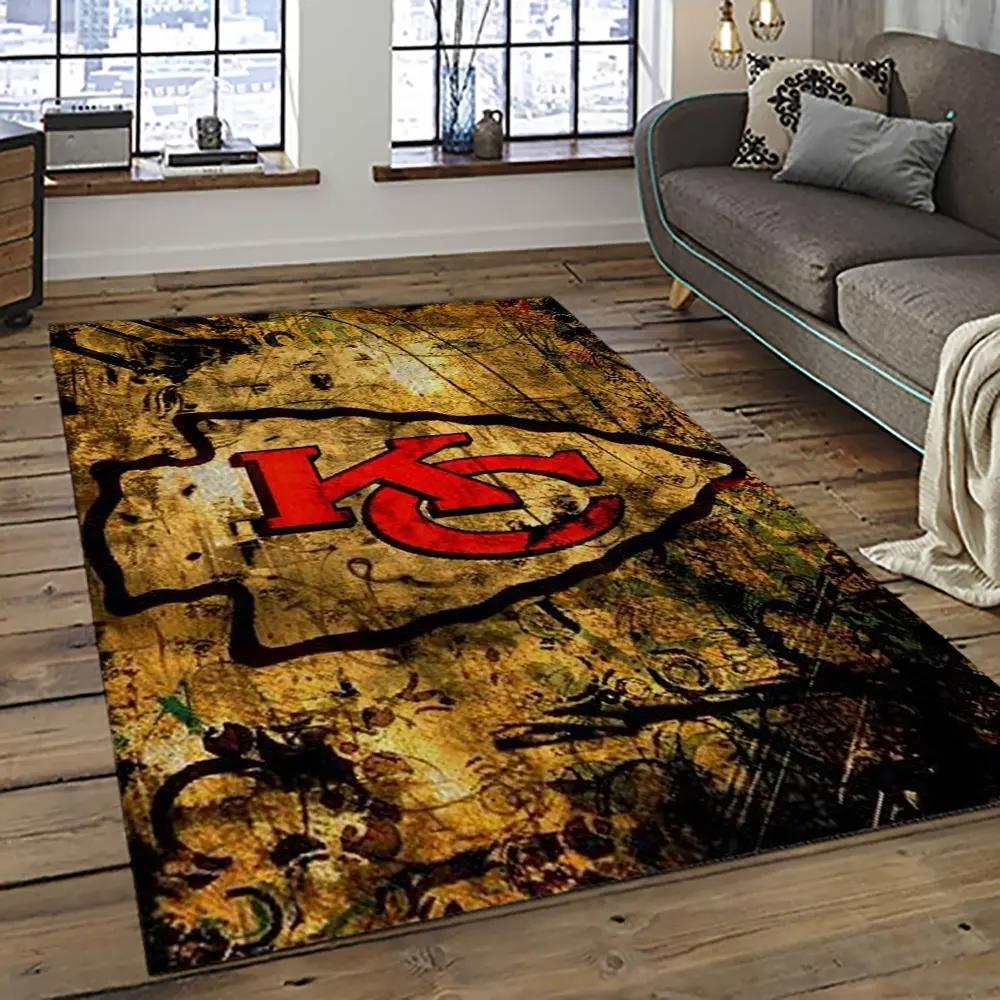 Nfl kansas city chiefs football team logo sport carpet rectangle area rug for living room kcc78 Rectangle Rug