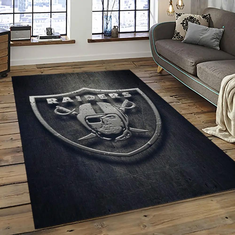 Nfl las vegas raiders football team logo sport carpet rectangle area rug for living room lvrd36 Rectangle Rug
