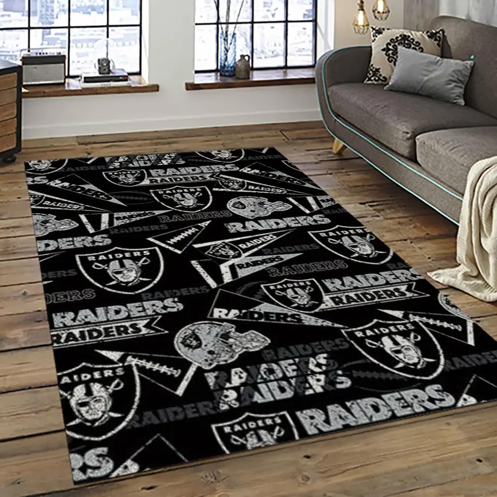Nfl las vegas raiders football team logo sport carpet rectangle area rug for living room lvrd40 Rectangle Rug