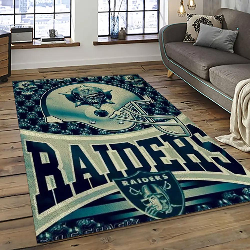 Nfl las vegas raiders football team logo sport carpet rectangle area rug for living room lvrd45 Rectangle Rug