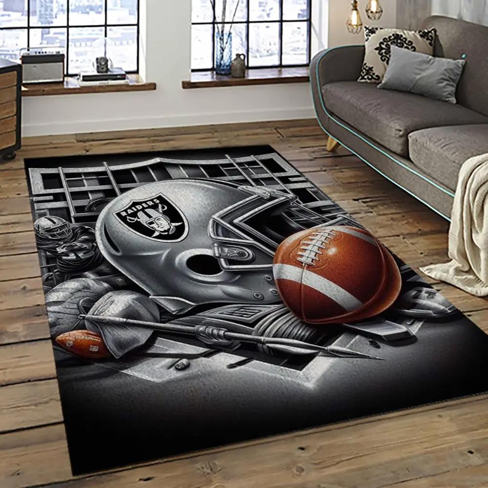 Nfl las vegas raiders football team logo sport carpet rectangle area rug for living room lvrd68 Rectangle Rug