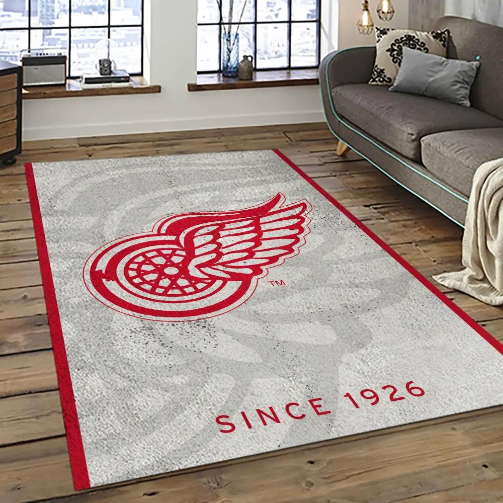Nhl detroit red wings hockey team logo sport carpet rectangle area rug for living room drw50 Rectangle Rug