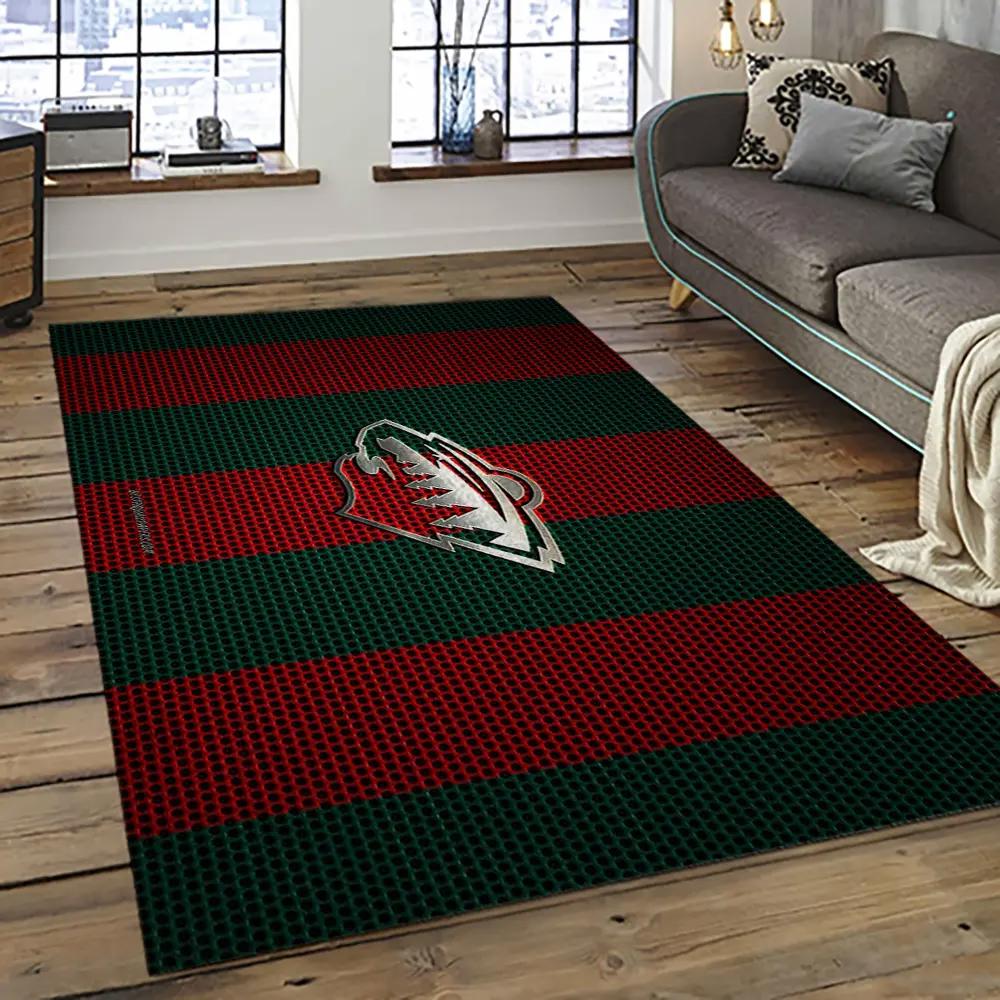 Nhl minnesota wild hockey team logo sport carpet rectangle area rug for living room mw43 Rectangle Rug