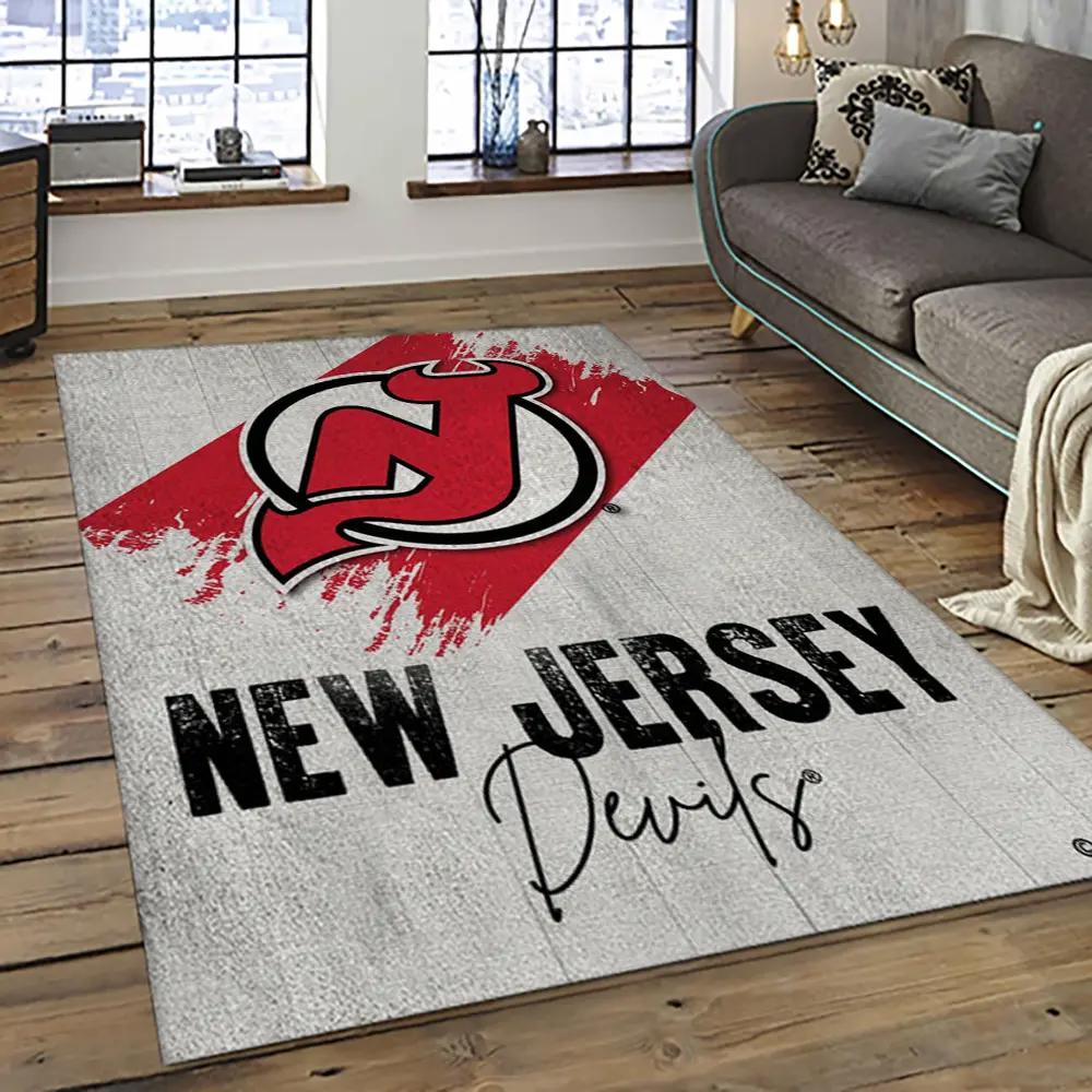 Nhl new jersey devils hockey team logo sport carpet rectangle area rug for living room njd17 Rectangle Rug