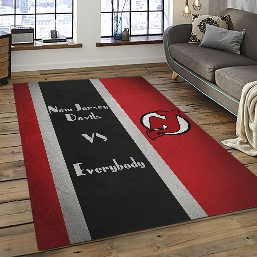 Nhl new jersey devils hockey team logo sport carpet rectangle area rug for living room njd28 Rectangle Rug