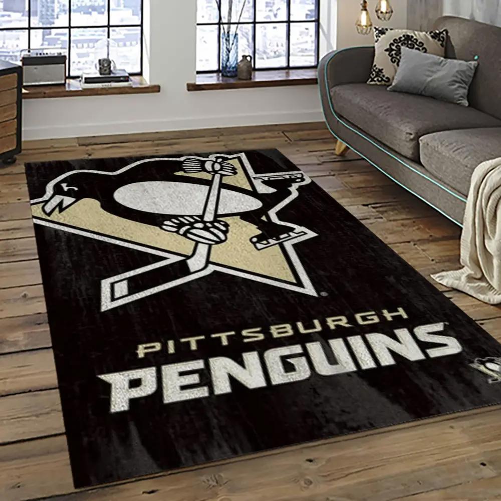 Nhl pittsburgh penguins hockey team logo sport carpet rectangle area rug for living room pp10 Rectangle Rug