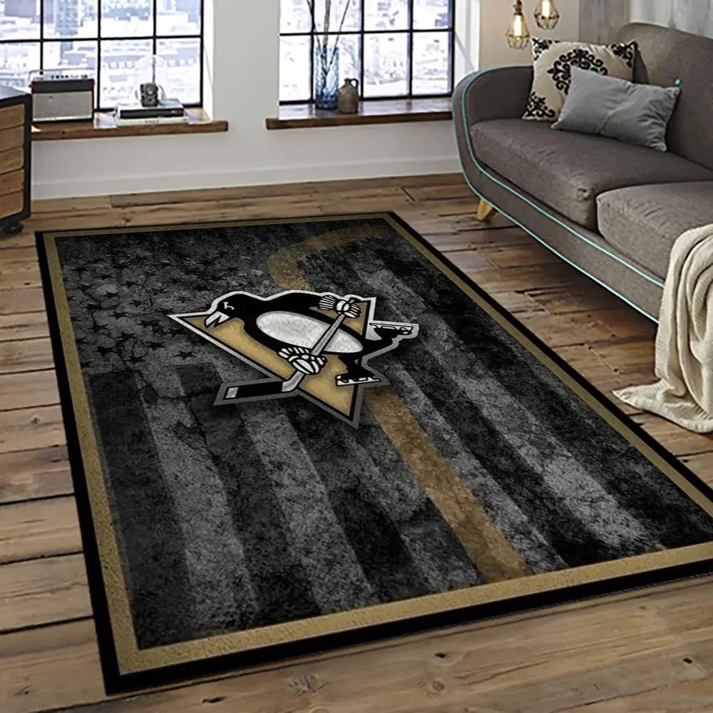 Nhl pittsburgh penguins hockey team logo sport carpet rectangle area rug for living room pp19 Rectangle Rug