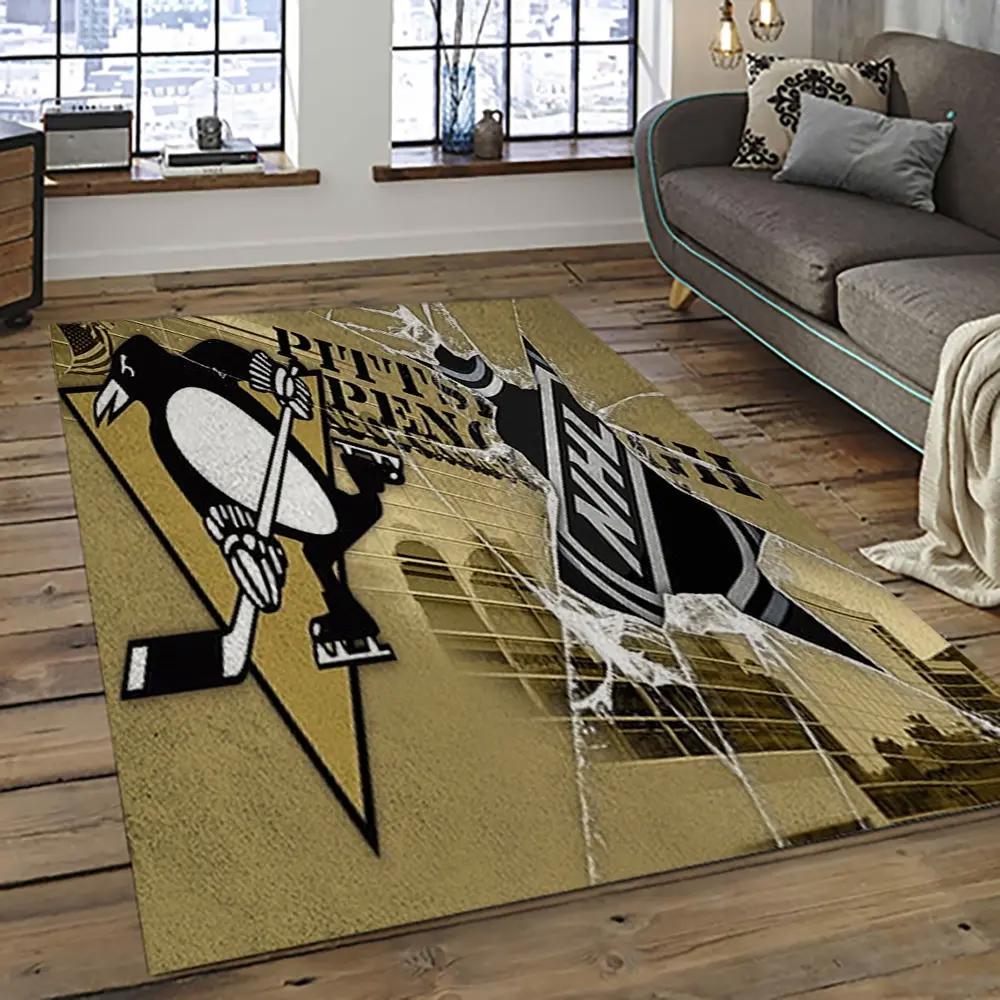Nhl pittsburgh penguins hockey team logo sport carpet rectangle area rug for living room pp44 Rectangle Rug
